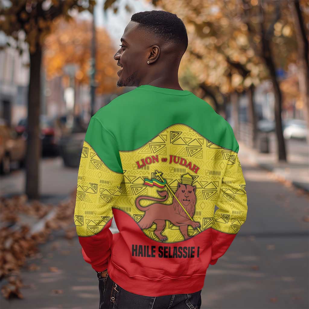 Haile Selassie I Sweatshirt Ethiopia Lion of Judah and Conquering Lion Pattern Tribute - African Pride