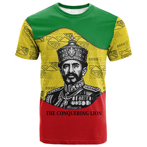 Haile Selassie I T shirt Ethiopia Lion of Judah and Conquering Lion Pattern Tribute - African Pride
