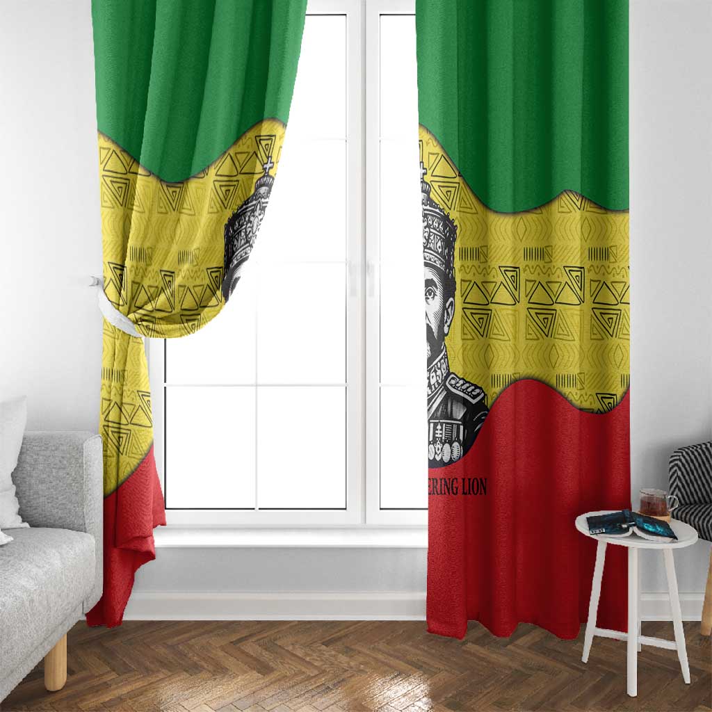 Haile Selassie I Window Curtain Ethiopia Lion of Judah and Conquering Lion Pattern Tribute - African Pride