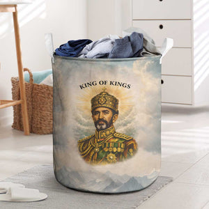 Haile Selassie I Ethiopia Laundry Basket with King of Kings and Conquering Lion Cloud Rays and Regal Portrait - African Pride