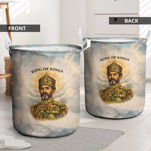 Haile Selassie I Ethiopia Laundry Basket with King of Kings and Conquering Lion Cloud Rays and Regal Portrait - African Pride
