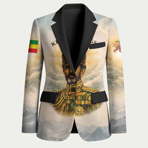 Haile Selassie I Ethiopia Blazer with King of Kings and Conquering Lion Cloud Rays and Regal Portrait
