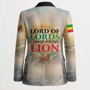 Haile Selassie I Ethiopia Blazer with King of Kings and Conquering Lion Cloud Rays and Regal Portrait