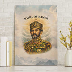 Haile Selassie I Ethiopia Canvas Wall Art with King of Kings and Conquering Lion Cloud Rays and Regal Portrait - African Pride