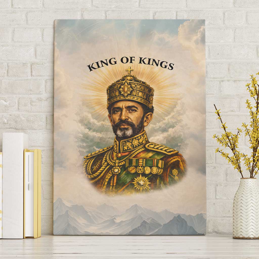 Haile Selassie I Ethiopia Canvas Wall Art with King of Kings and Conquering Lion Cloud Rays and Regal Portrait - African Pride