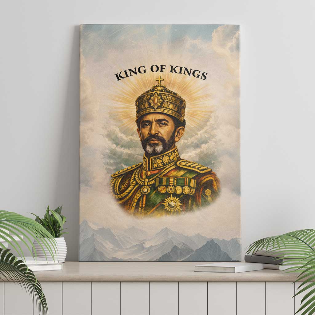 Haile Selassie I Ethiopia Canvas Wall Art with King of Kings and Conquering Lion Cloud Rays and Regal Portrait - African Pride