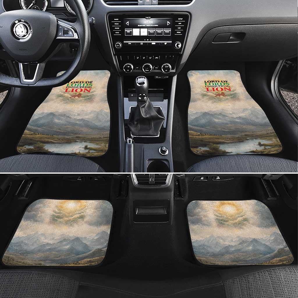 Haile Selassie I Ethiopia Car Mats with King of Kings and Conquering Lion Cloud Rays and Regal Portrait - African Pride