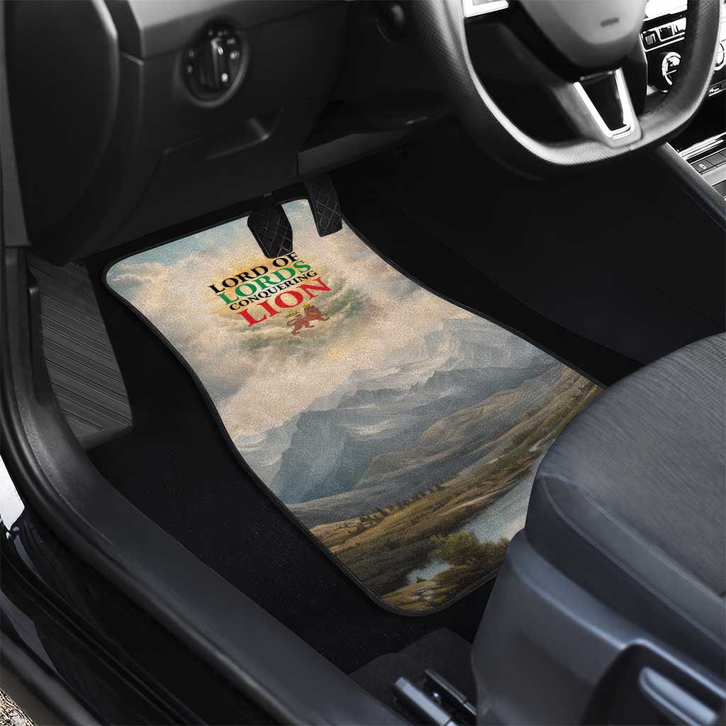 Haile Selassie I Ethiopia Car Mats with King of Kings and Conquering Lion Cloud Rays and Regal Portrait - African Pride