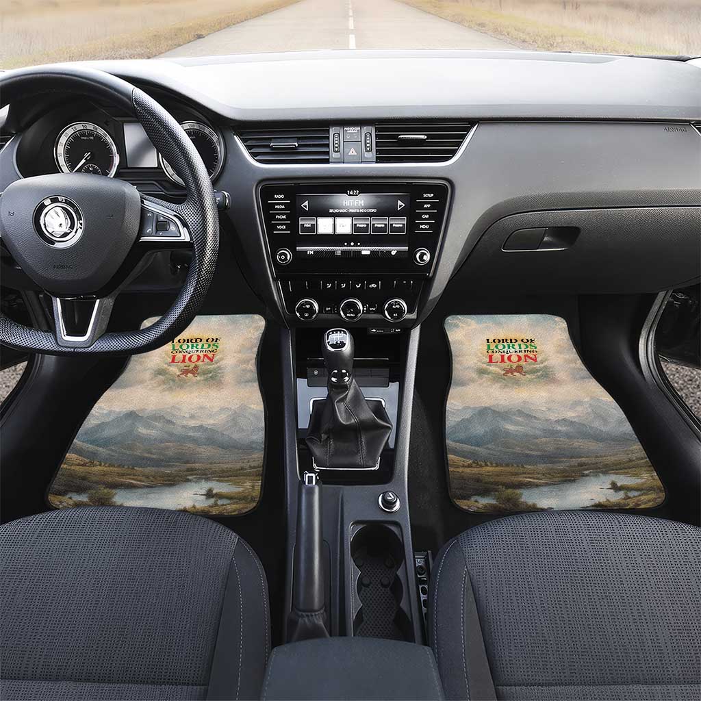 Haile Selassie I Ethiopia Car Mats with King of Kings and Conquering Lion Cloud Rays and Regal Portrait - African Pride