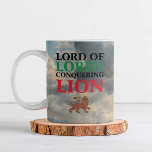 Haile Selassie I Ethiopia Ceramic Mug with King of Kings and Conquering Lion Cloud Rays and Regal Portrait - African Pride