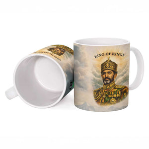 Haile Selassie I Ethiopia Ceramic Mug with King of Kings and Conquering Lion Cloud Rays and Regal Portrait - African Pride