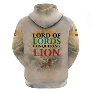 Haile Selassie I Ethiopia Hoodie with King of Kings and Conquering Lion Cloud Rays and Regal Portrait