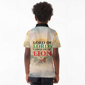 Haile Selassie I Ethiopia Kid Polo Shirt with King of Kings and Conquering Lion Cloud Rays and Regal Portrait