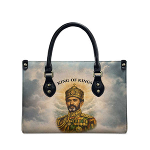 Haile Selassie I Ethiopia Leather Bag with King of Kings and Conquering Lion Cloud Rays and Regal Portrait - African Pride