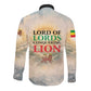Haile Selassie I Ethiopia Long Sleeve Button Shirt with King of Kings and Conquering Lion Cloud Rays and Regal Portrait