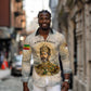 Haile Selassie I Ethiopia Long Sleeve Button Shirt with King of Kings and Conquering Lion Cloud Rays and Regal Portrait