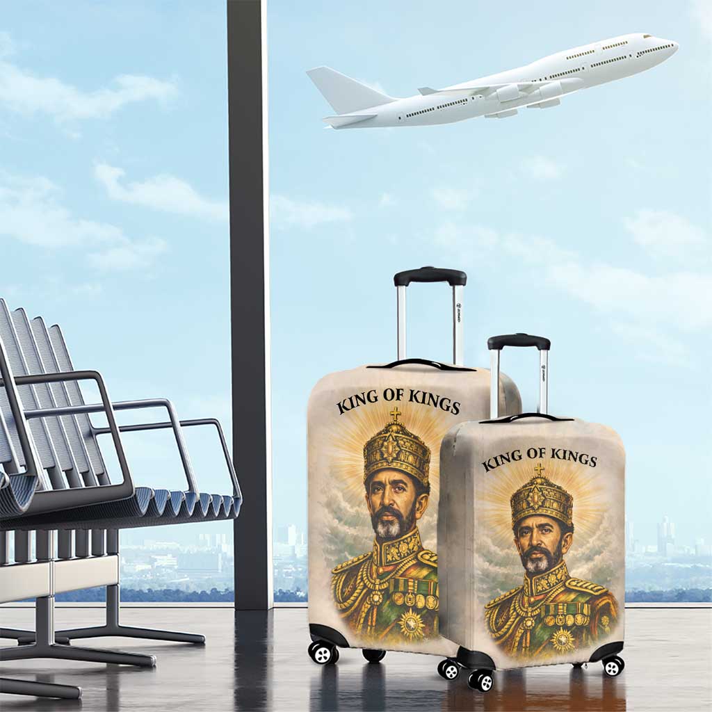 Haile Selassie I Ethiopia Luggage Cover with King of Kings and Conquering Lion Cloud Rays and Regal Portrait - African Pride