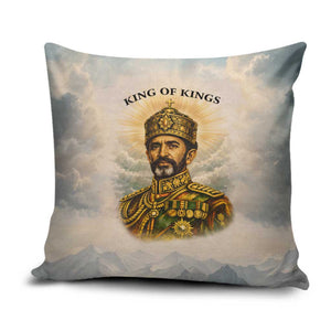 Haile Selassie I Ethiopia Pillow Cover with King of Kings and Conquering Lion Cloud Rays and Regal Portrait - African Pride