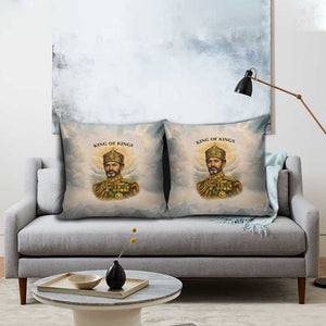 Haile Selassie I Ethiopia Pillow Cover with King of Kings and Conquering Lion Cloud Rays and Regal Portrait - African Pride