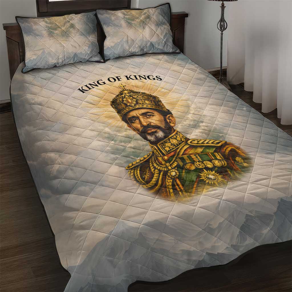 Haile Selassie I Ethiopia Quilt Bed Set with King of Kings and Conquering Lion Cloud Rays and Regal Portrait - African Pride