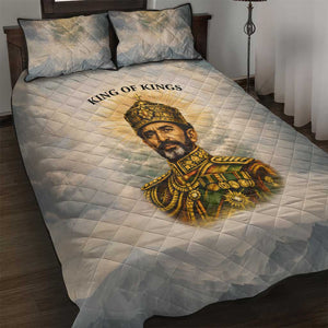 Haile Selassie I Ethiopia Quilt Bed Set with King of Kings and Conquering Lion Cloud Rays and Regal Portrait - African Pride
