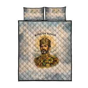 Haile Selassie I Ethiopia Quilt Bed Set with King of Kings and Conquering Lion Cloud Rays and Regal Portrait - African Pride