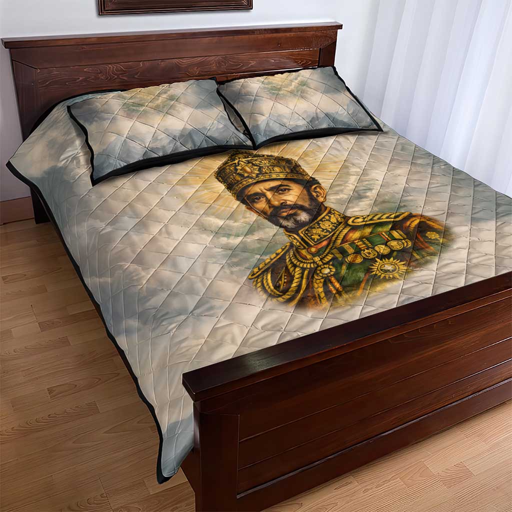 Haile Selassie I Ethiopia Quilt Bed Set with King of Kings and Conquering Lion Cloud Rays and Regal Portrait - African Pride