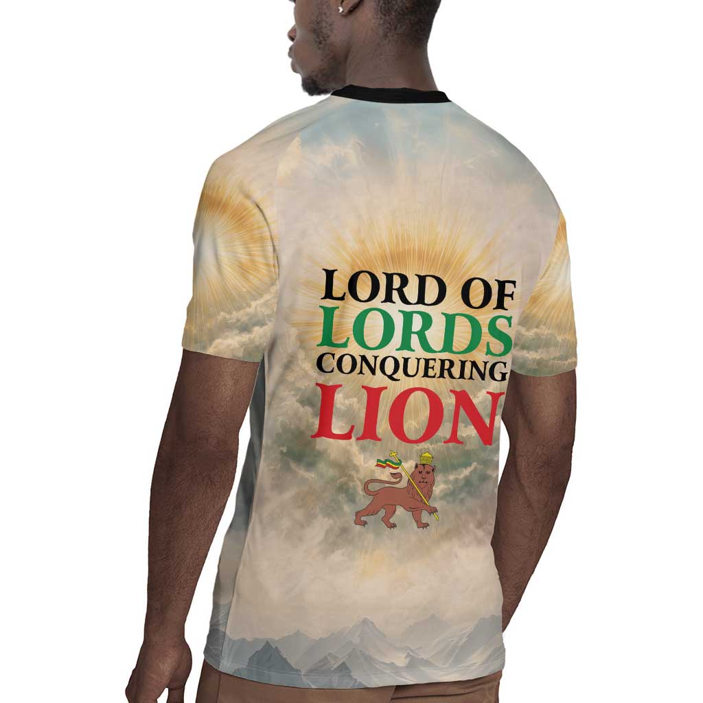 Haile Selassie I Ethiopia Rugby Jersey with King of Kings and Conquering Lion Cloud Rays and Regal Portrait