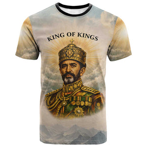 Haile Selassie I Ethiopia T-Shirt - King of Kings Conquering Lion Cloud Rays and Regal Portrait TS04