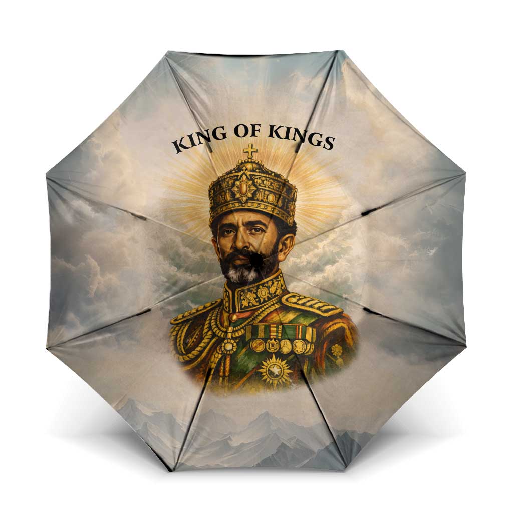 Haile Selassie I Ethiopia Umbrella with King of Kings and Conquering Lion Cloud Rays and Regal Portrait - African Pride