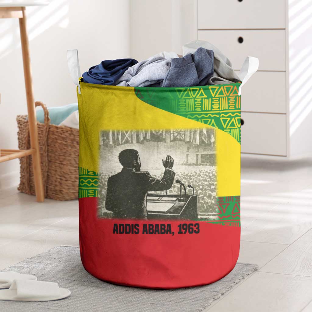 Ethiopia Haile Selassie I Laundry Basket with Addis Ababa 1963 Speech Quote Pan-African Flag Colors and Kente Pattern - African Pride