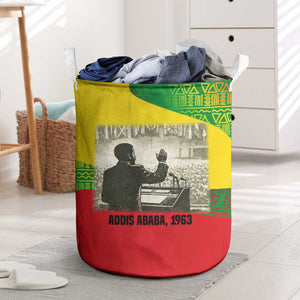 Ethiopia Haile Selassie I Laundry Basket with Addis Ababa 1963 Speech Quote Pan-African Flag Colors and Kente Pattern - African Pride
