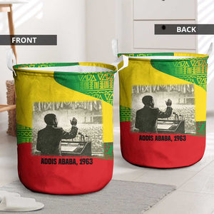 Ethiopia Haile Selassie I Laundry Basket with Addis Ababa 1963 Speech Quote Pan-African Flag Colors and Kente Pattern - African Pride