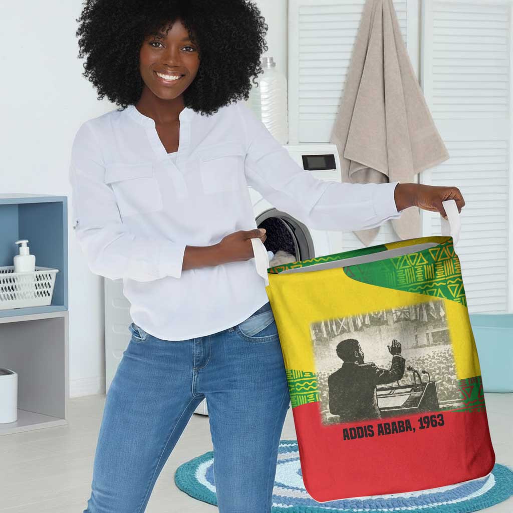 Ethiopia Haile Selassie I Laundry Basket with Addis Ababa 1963 Speech Quote Pan-African Flag Colors and Kente Pattern - African Pride
