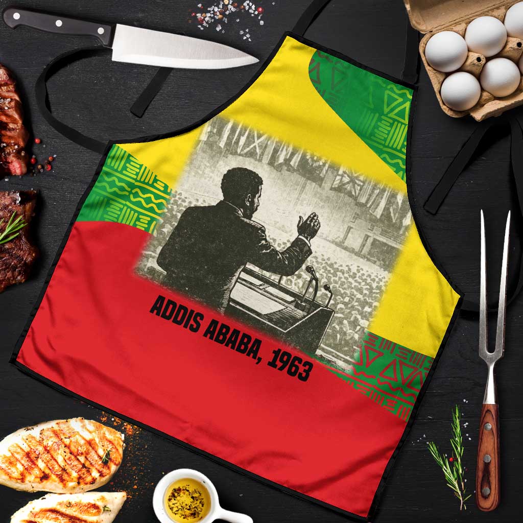 Ethiopia Haile Selassie I Apron with Addis Ababa 1963 Speech Quote Pan-African Flag Colors and Kente Pattern - African Pride