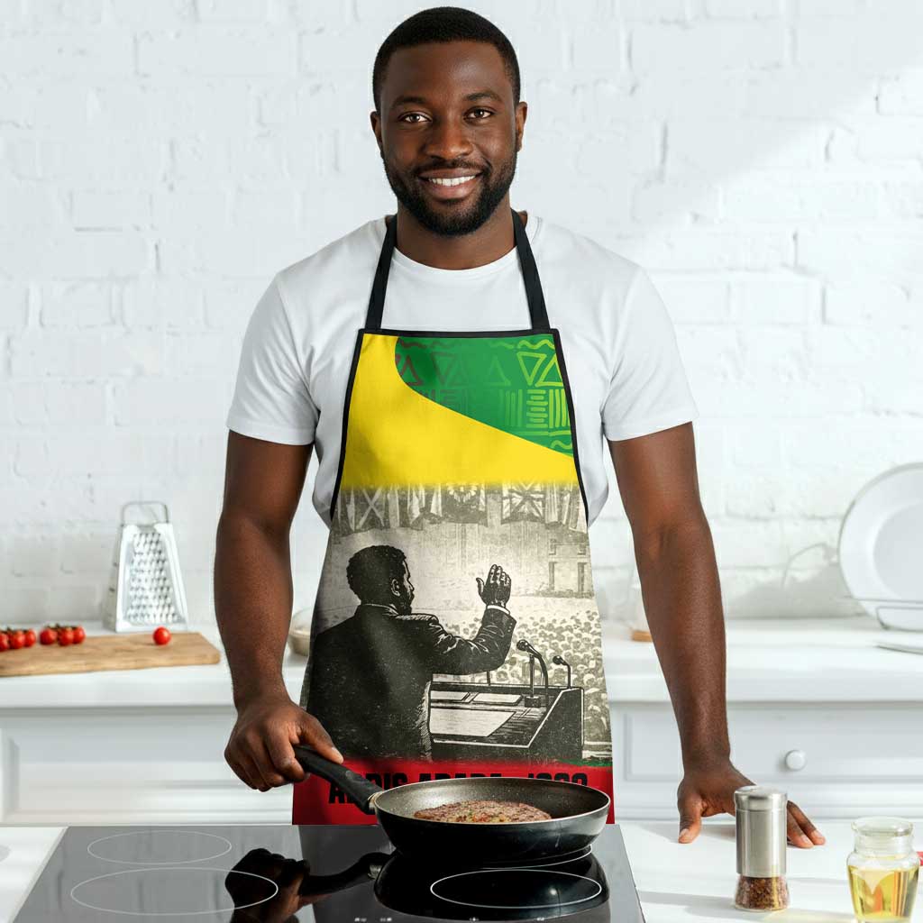 Ethiopia Haile Selassie I Apron with Addis Ababa 1963 Speech Quote Pan-African Flag Colors and Kente Pattern - African Pride