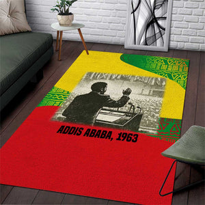 Ethiopia Haile Selassie I Area Rug with Addis Ababa 1963 Speech Quote Pan-African Flag Colors and Kente Pattern - African Pride