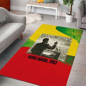 Ethiopia Haile Selassie I Area Rug with Addis Ababa 1963 Speech Quote Pan-African Flag Colors and Kente Pattern - African Pride