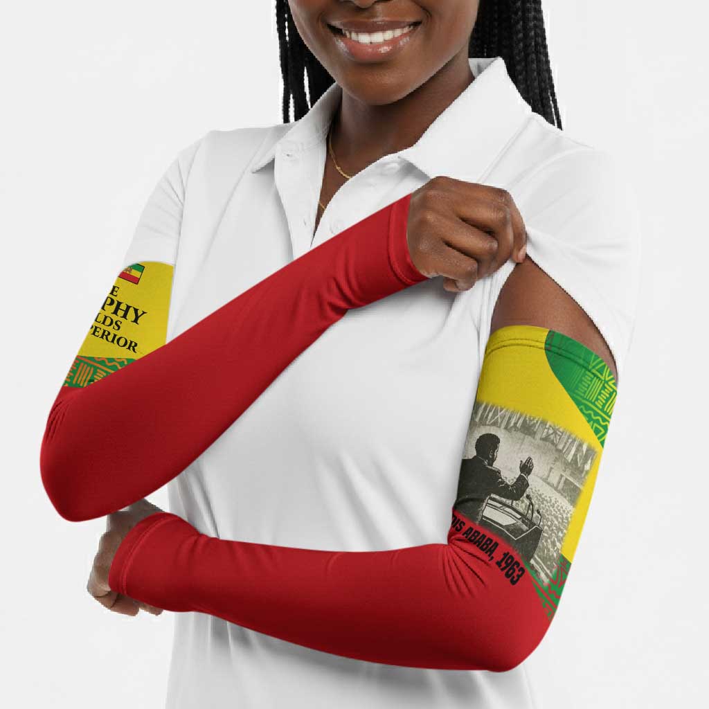 Ethiopia Haile Selassie I Arm Sleeves with Addis Ababa 1963 Speech Quote Pan-African Flag Colors and Kente Pattern