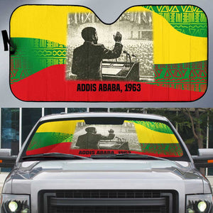 Ethiopia Haile Selassie I Auto Sun Shade with Addis Ababa 1963 Speech Quote Pan-African Flag Colors and Kente Pattern - African Pride