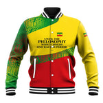 Ethiopia Haile Selassie I Baseball Jacket with Addis Ababa 1963 Speech Quote Pan-African Flag Colors and Kente Pattern