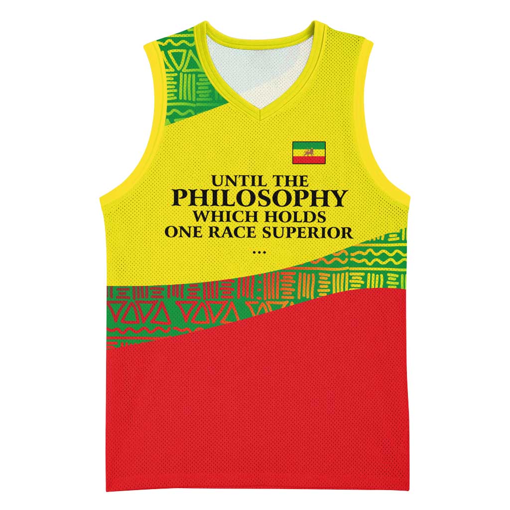 Ethiopia Haile Selassie I Basketball Jersey with Addis Ababa 1963 Speech Quote Pan-African Flag Colors and Kente Pattern