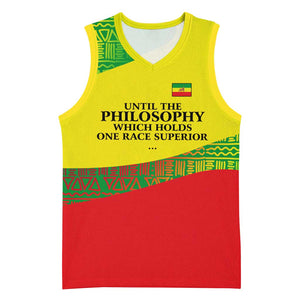 Ethiopia Haile Selassie I Basketball Jersey with Addis Ababa 1963 Speech Quote Pan-African Flag Colors and Kente Pattern