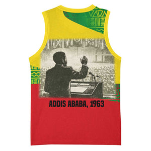 Ethiopia Haile Selassie I Basketball Jersey with Addis Ababa 1963 Speech Quote Pan-African Flag Colors and Kente Pattern