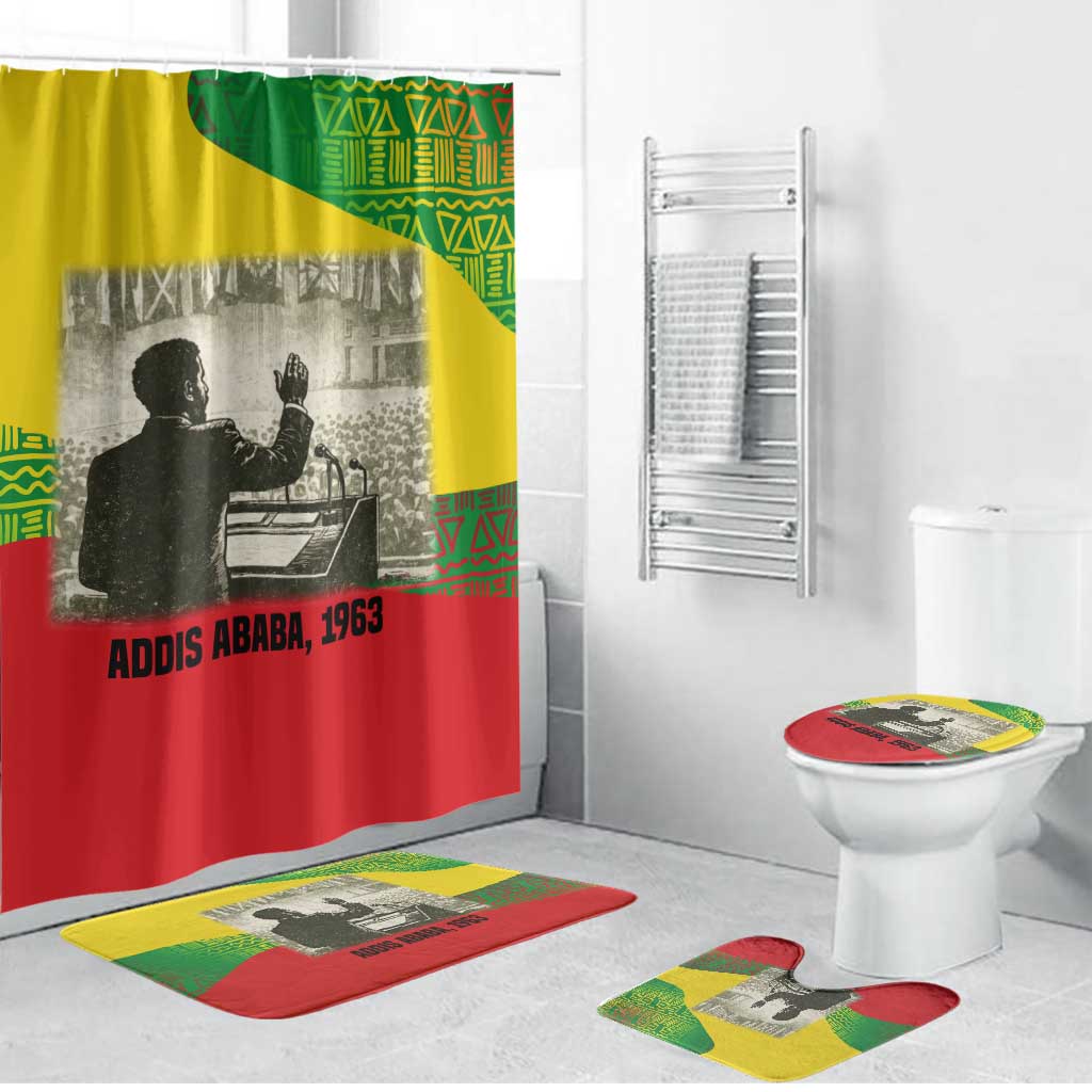 Ethiopia Haile Selassie I Bathroom Set with Addis Ababa 1963 Speech Quote Pan-African Flag Colors and Kente Pattern - African Pride