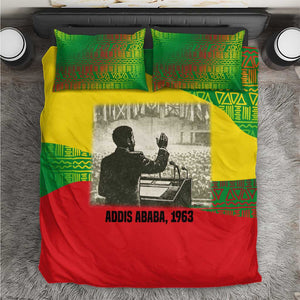 Ethiopia Haile Selassie I Bedding Set with Addis Ababa 1963 Speech Quote Pan-African Flag Colors and Kente Pattern - African Pride