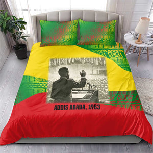 Ethiopia Haile Selassie I Bedding Set with Addis Ababa 1963 Speech Quote Pan-African Flag Colors and Kente Pattern - African Pride