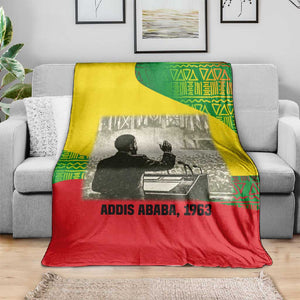 Ethiopia Haile Selassie I Blanket with Addis Ababa 1963 Speech Quote Pan-African Flag Colors and Kente Pattern - African Pride