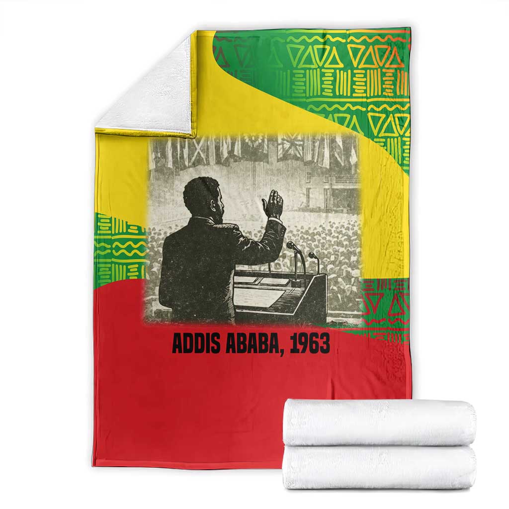 Ethiopia Haile Selassie I Blanket with Addis Ababa 1963 Speech Quote Pan-African Flag Colors and Kente Pattern - African Pride