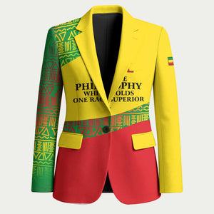 Ethiopia Haile Selassie I Blazer with Addis Ababa 1963 Speech Quote Pan-African Flag Colors and Kente Pattern